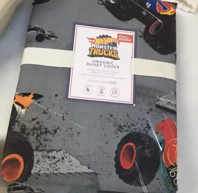 POTTERY BARN KIDS Hot Wheels Monster Trucks Full /Queen  Duvet Cover Only - NEW • $99.99