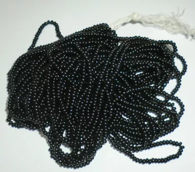 One Full Hank Antique Dark Jet Black Glass Seed Beads Vintage 11/0 NOS • $7