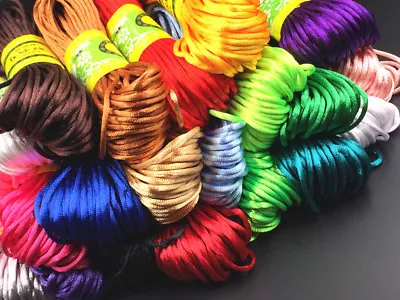 £4.55 • Buy 20M Chinese Knot Satin Nylon Braided Cord Macrame Beading Rattail Wire Cord 