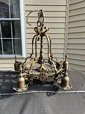 Antique Architectural Salvage Art Deco 5 Light Gothic Chandelier • $350