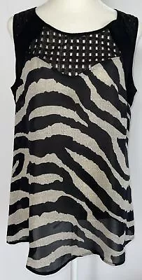 CAbi - Tivoli Zebra Animal Print Sleeveless Lattice Top #5046 - Small • $14.99