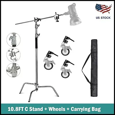 Heavy Duty Light Reflector C Stand With Boom Arm Castor Wheels For Aputure Godox • $129