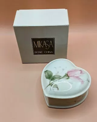 MIKASA Bone China April Rose Floral  Heart Lidded Trinket/Jewelry Box In Box • $15