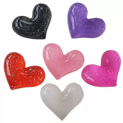 5pcs Glitter Heart Resin Flatback Cabochons Embellishments Kawaii Decoden Craft • £1.79