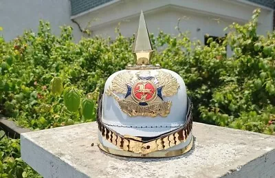 White German Pickelhaube Imperial Prussian Leather Helmet Uniform Preussen LARP • $184.11