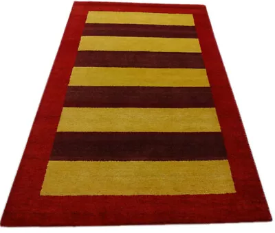 Gabbeh Carpet Hand Knotted 100% Wool Gold Red Oriental Rug 120x186 CM M86 • £141.22