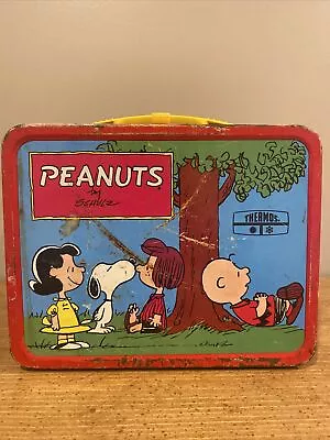 Peanuts Metal Lunch Box 1973 Charlie Brown Snoopy Psychiatric Help W/ Thermos • $50