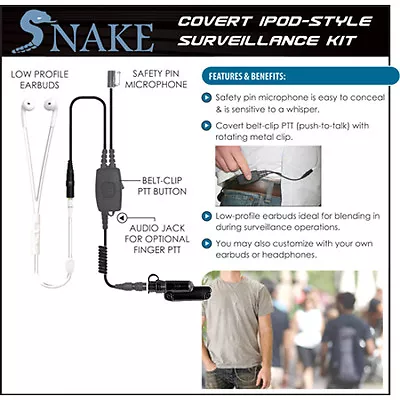 Q-Release Covert SNAKE Ipod-Style Earpiece For Vertex VX-600 VX-800 VX-900 • $99.95