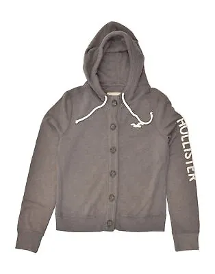 HOLLISTER Womens Graphic Hooded Tracksuit Top Jacket UK 16 Large Grey ZO03 • £17.99