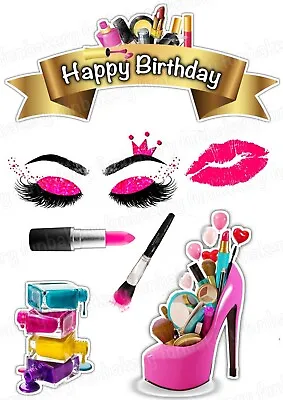 Make Up Brush Cake Topper Party Decoration Edible Birthday Celebration Stand Up • £6.49