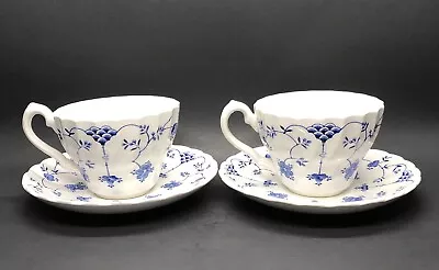 Myott Finlandia Staffordshire England Blue & White Teacup And Saucer Set Of 2 • $22.99