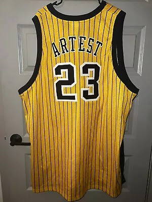 Ron Artest Men's Sz60 Reebok Indiana Pacers NBA Yellow Jersey Pinstripe • $200