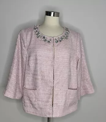 Joan Rivers Pink Long Sleeve Rhinestone Tweed Blazer Jacket Women’s Sz 1X • $37.50