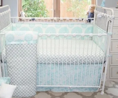 Sweet & Simple Aqua Blue Boy Girl Crib Bedding Set Hamper Valance Sheet • $62.15