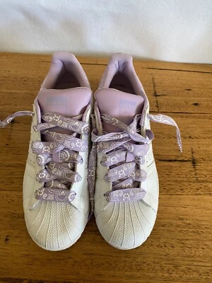 $24 • Buy 💥 ADIDAS Purple LEATHER Sneakers Superstar Floral EMBELISHED 7