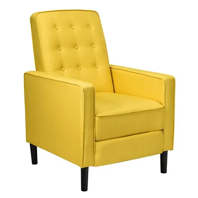 Mid-Century Push Back Recliner Chair Fabric Tufted Single Sofa W/Footrest Yellow • $129.99