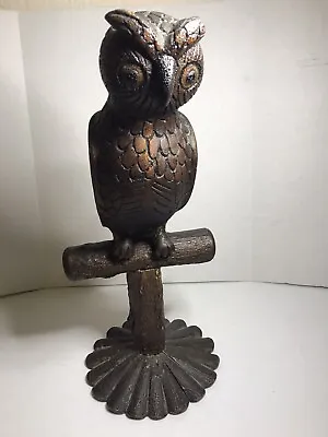 Vintage Carved Wooden Owl On Perch Sculpture 13  Tall. • $139.99
