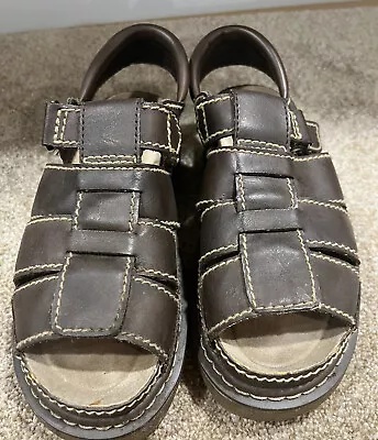 Route 66 Men’s Faux Leather Sandals Sz 9 Vintage Brown Thick Tread Well Made EUC • $18