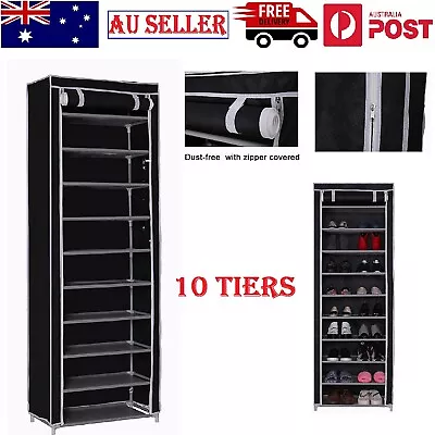 $39.99 • Buy 10Tier Shoe Rack Portable Storage Organiser Cabinet Foldable Wardrobe Zip Cover 