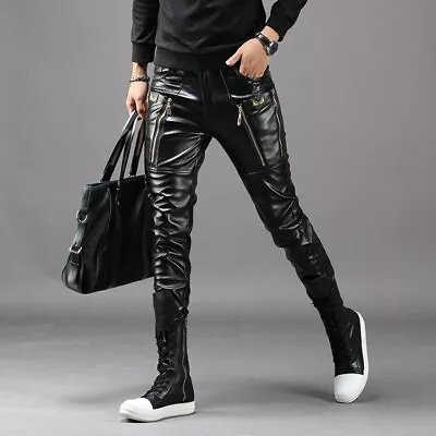 Men's Leather Pant Bikers Style Lambskin Leather Slim Fit Motorcycle Riders Pant • $125.77