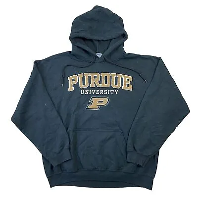 Gildan Black Hoodie Heavy Blend Purdue University Pullover Sweatshirt Mens Large • £19.99