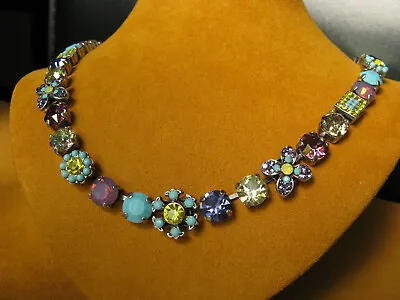 MARIANA JEWELRY NECKLACE SWAROVSKI CRYSTALS SPL MOSAIC BLUE YELLOW PURPLE Flower • $262