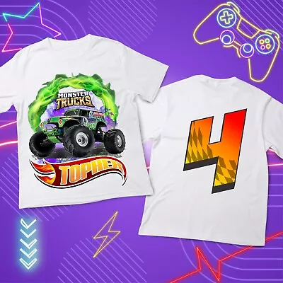 Monster Truck Grave Digger  Birthday Custom T Shirt Kids Youth White Crew Neck • $5.99