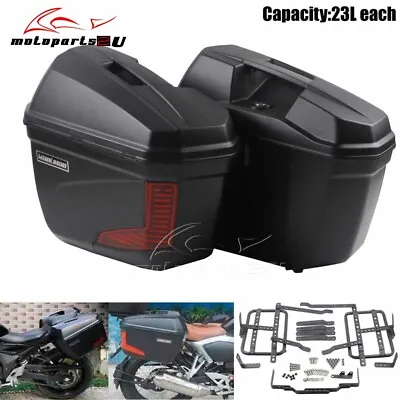 Universal Motorcycle Hard Side Cases Box Waterproof Luggage Saddlebag W/ Bracket • $273.40