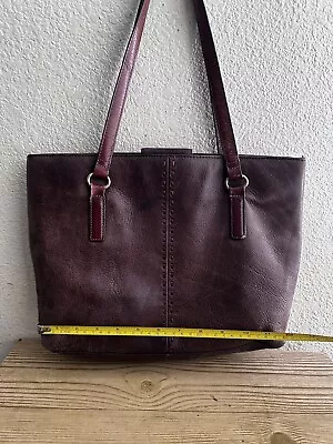 FOSSIL Brown  Leather Medium Carryall Tote Bag Shoulder Purse Handbag Pre-Owned • $20