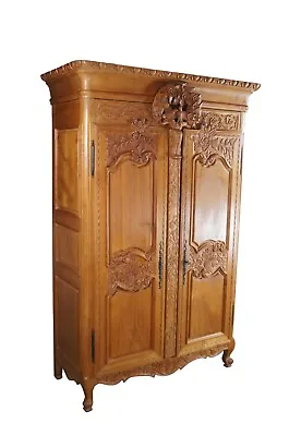 Antique French Louis XV Baroque Mahogany Kockdown Wedding Armoire Wardrobe 84  • $3760