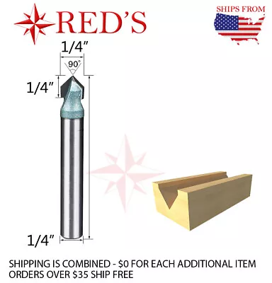 Tideway IND LC03010404 1/4  DIA X 90° DEG V Groove 1/4  Shank Router Bit • $3.49