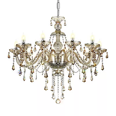 10 Arms Chandelier K9 Crystal Glass Ceiling Light Candle Large Pendant Lamp E14 • £92.99