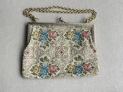 Vintage Jacquard Floral Bag Kiss Lock ~ READ • $19.50