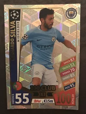 Match Attax Ucl 2017/18 No-426 Bernardo Silva (man City) Hundred 100 Club • £1.49