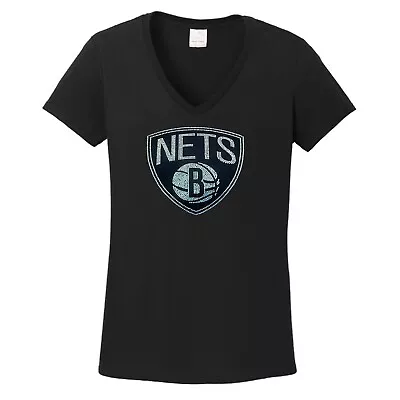 Women's  Brooklyn Nets Rhinestone Basketball  T Shirt Tee Nets Ladies • $23.39