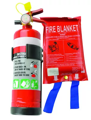 1KG Dry Chemical ABE Fire Extinguisher With Plastic Bracket + Fire Blanket 1x1M • $57.99