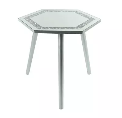 Luxury Silver Crushed Crystal Hexagon Coffee Table Sparkle Diamante Living Room • £34.99