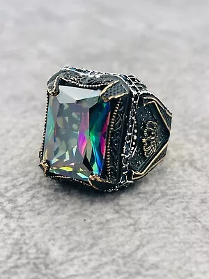 Men Multi Color Topaz Stone 925 Sterling Silver Ring King Crown Figure Handmade • $68