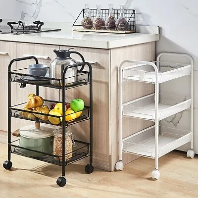 3 Tier Storage Trolley Cart On Wheels Kitchen Bathroom Laundry Narrow Space Rack • £18.99