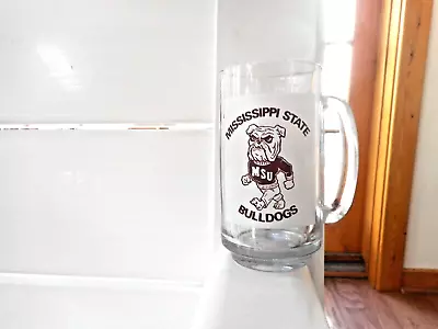 5-1/2  Vtg MISSISSIPPI STATE BULLDOGS Glass Clear Beer Mug Stein UNUSED NCAA • $22.50