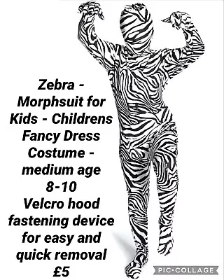 Childrens Fun Morphsuit Zebra Or Mummy Versatile Fancy Dress Costume Size 8-10 • £5