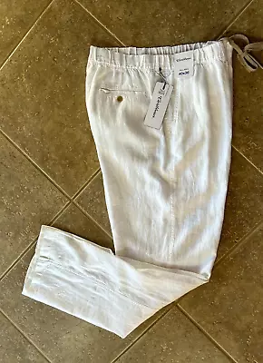 Caribbean 100% Linen Pants Mens 40 X 36 Big & Tall White W/Elastic Waist $89 NWT • $31.95