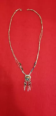 Sterling Southwest Q.T. Liquid Silver Inlaid Multi Stone Beaded Necklace 22  VTG • $72.50