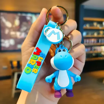 Yoshi 3D Rubber Keychain With Vibrant Blue Strap And Pendant - Super Mario • $10.99