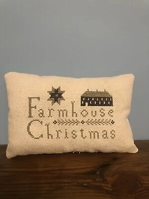 Hand Finished Primitive Christmas Cross Stitch Farmhouse Pin Keep Tuck Pillow • £7.95