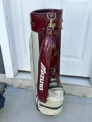 Mizuno  Golf Bag Crimson Leather & Canvas Sling Strap Felted Inside Vtg 6 Way • $74.99
