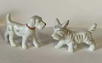 Vintage Porcelain Ceramic Miniature Dogs Japan White & Gold Patterns Unique! • $10