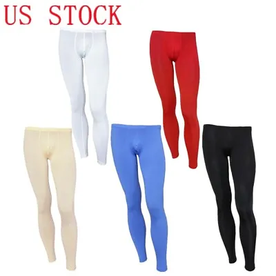 $8.73 • Buy Men Ice Silk Bulge Pouch Underwear Bottoms Low Rise Leggings Pants Long Trousers