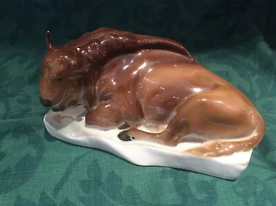 Zsolnay Porcelain Figurine Bull/Bison Handpainted Base Stamped Perfect Condition • £70