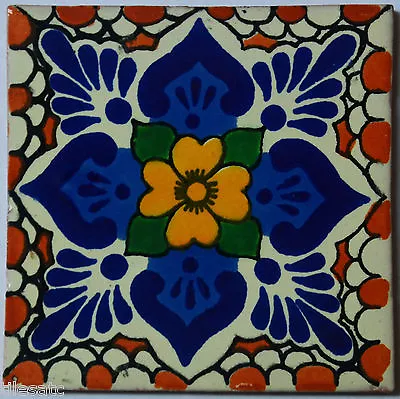 C338 - Mexican Handmade Talavera Clay Tile Folk Art 4x4   Handpainted • $1.79